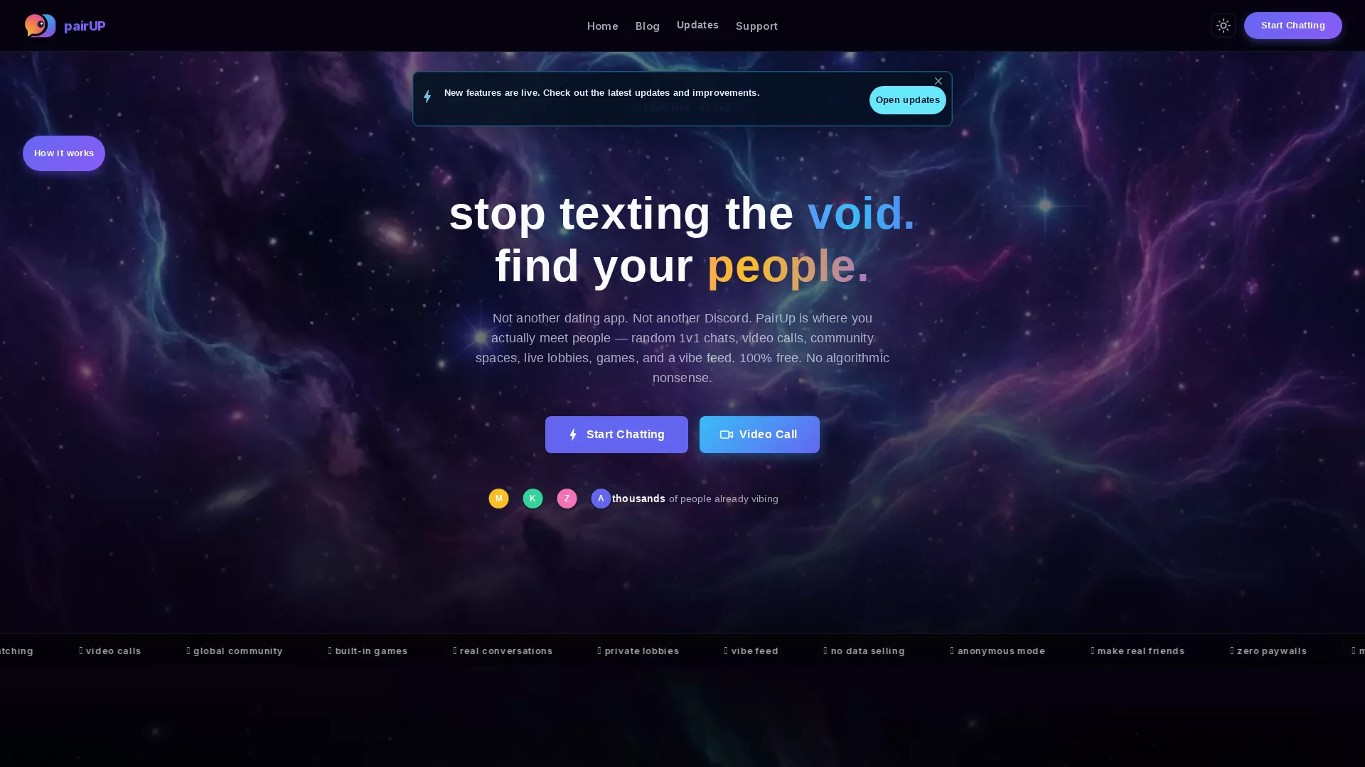 PairUpChat - Social Video Chat Platform Website Screenshot