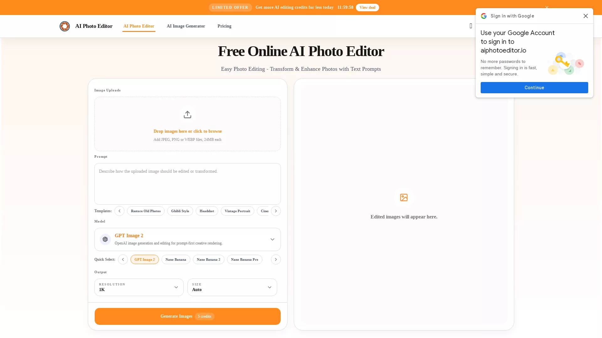 AIPhotoEditor - AI Photo Editing Website Screenshot