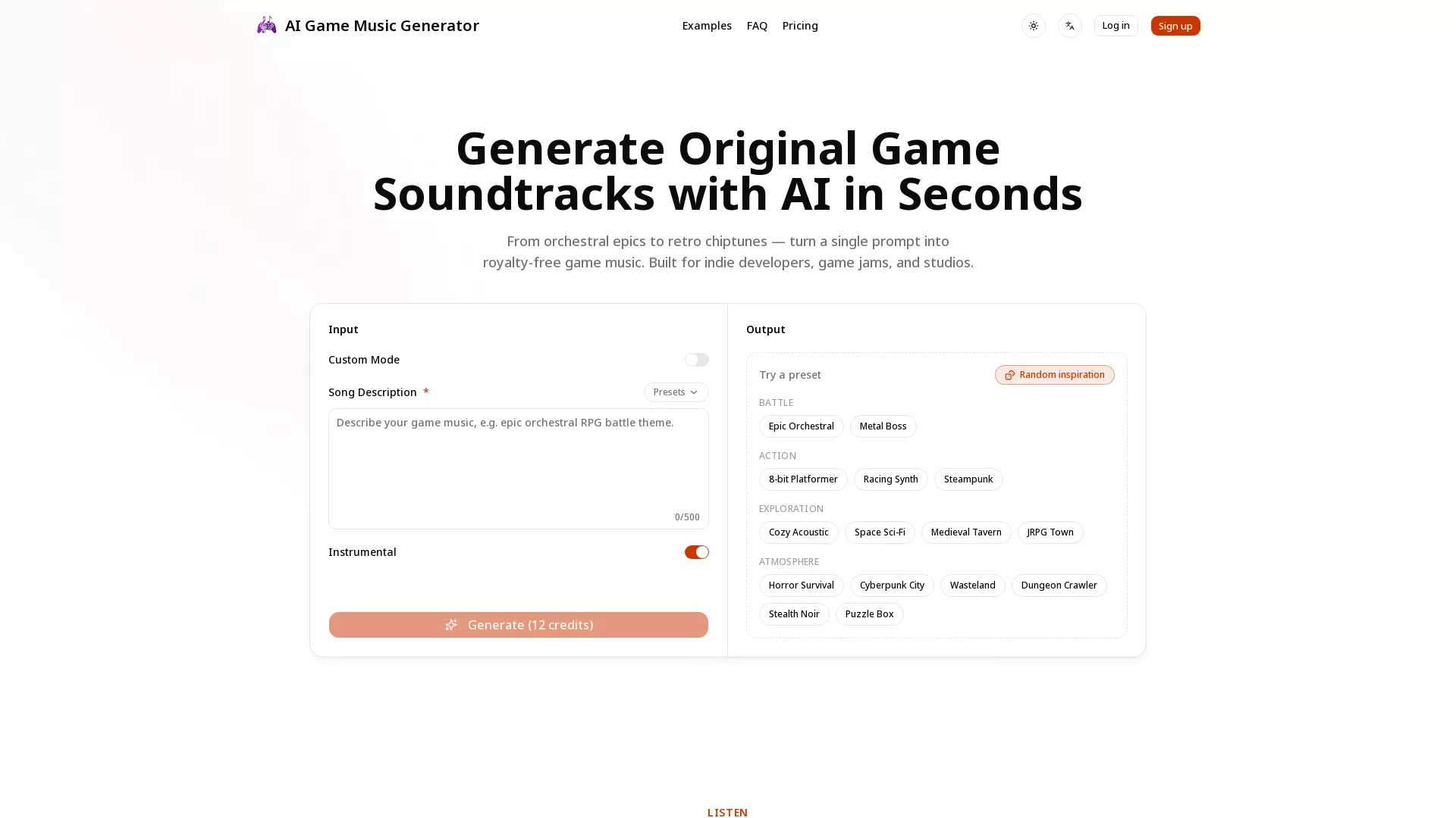 AIGameMusic - AI Music Generator Website Screenshot
