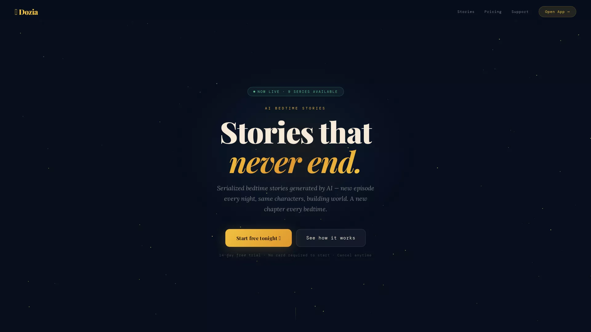 Dozia - AI BedtimeStoryGenerator Website Screenshot