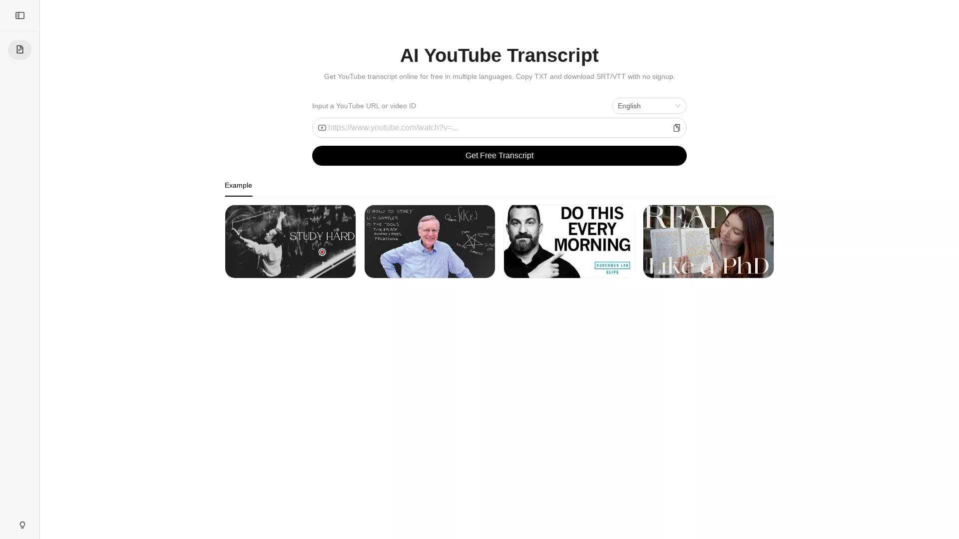 AIYouTubeTranscript - Transcript Generation Tool Website Screenshot