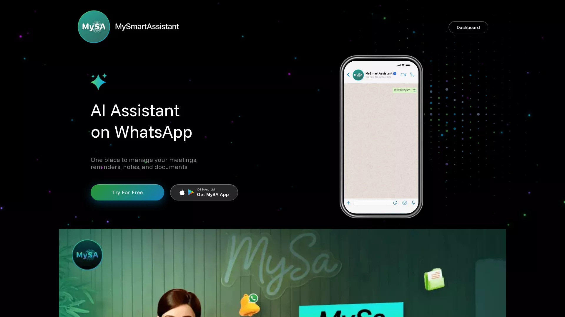 MySa - AI Personal Assistant Website Screenshot