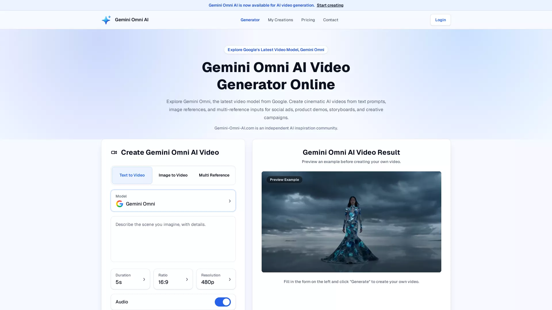 GeminiOmniAI - AI Video Generator Website Screenshot