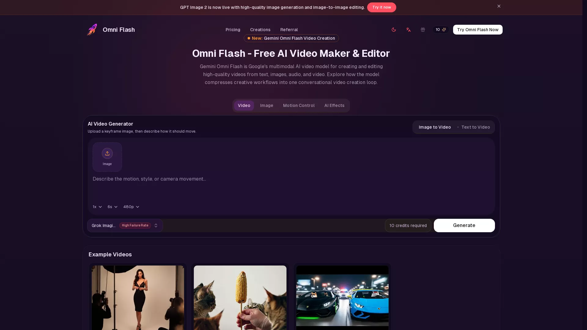 OmniFlash - AI Video Generator Website Screenshot
