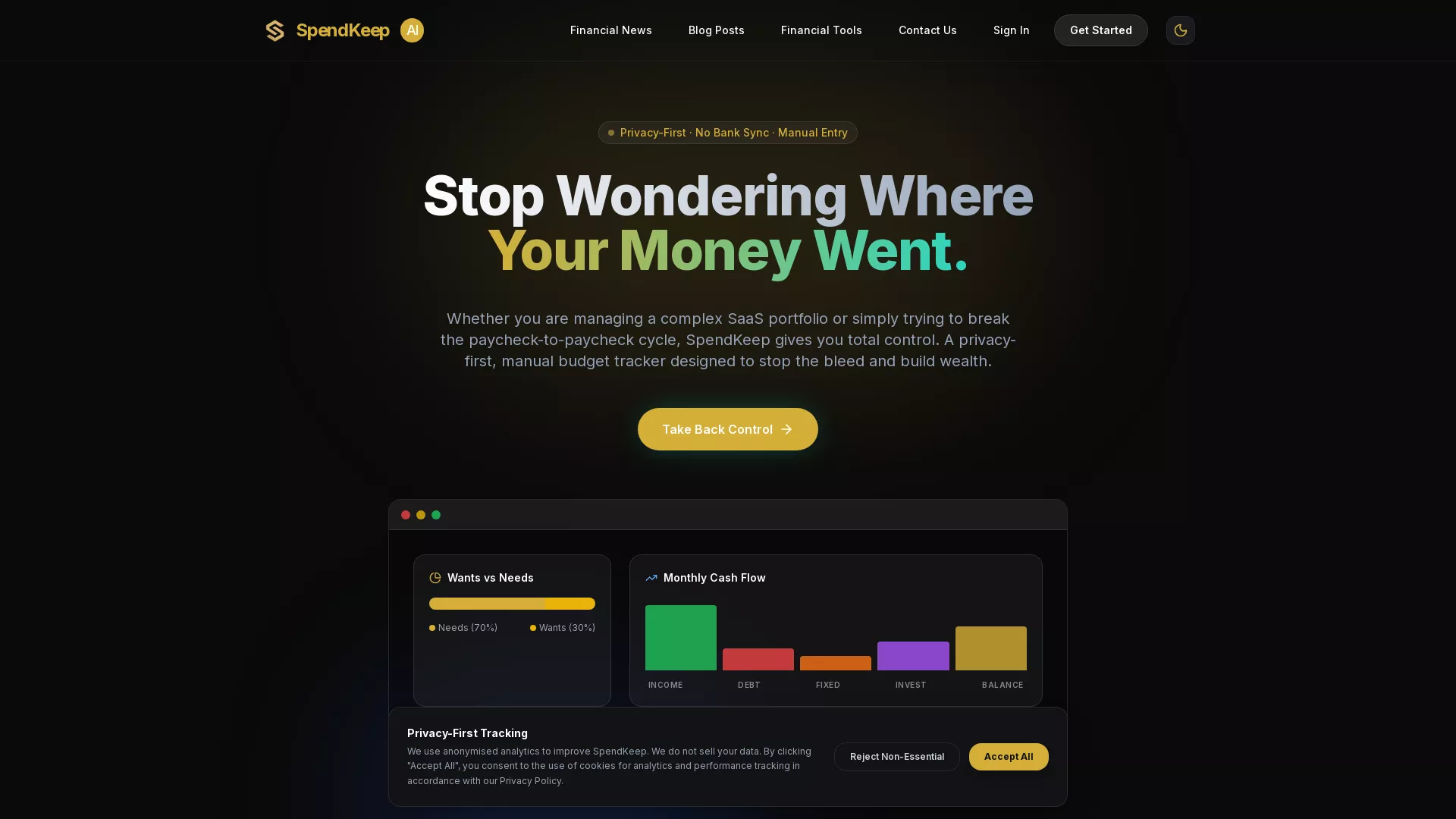 SpendKeep - Finance Management AI Website Screenshot