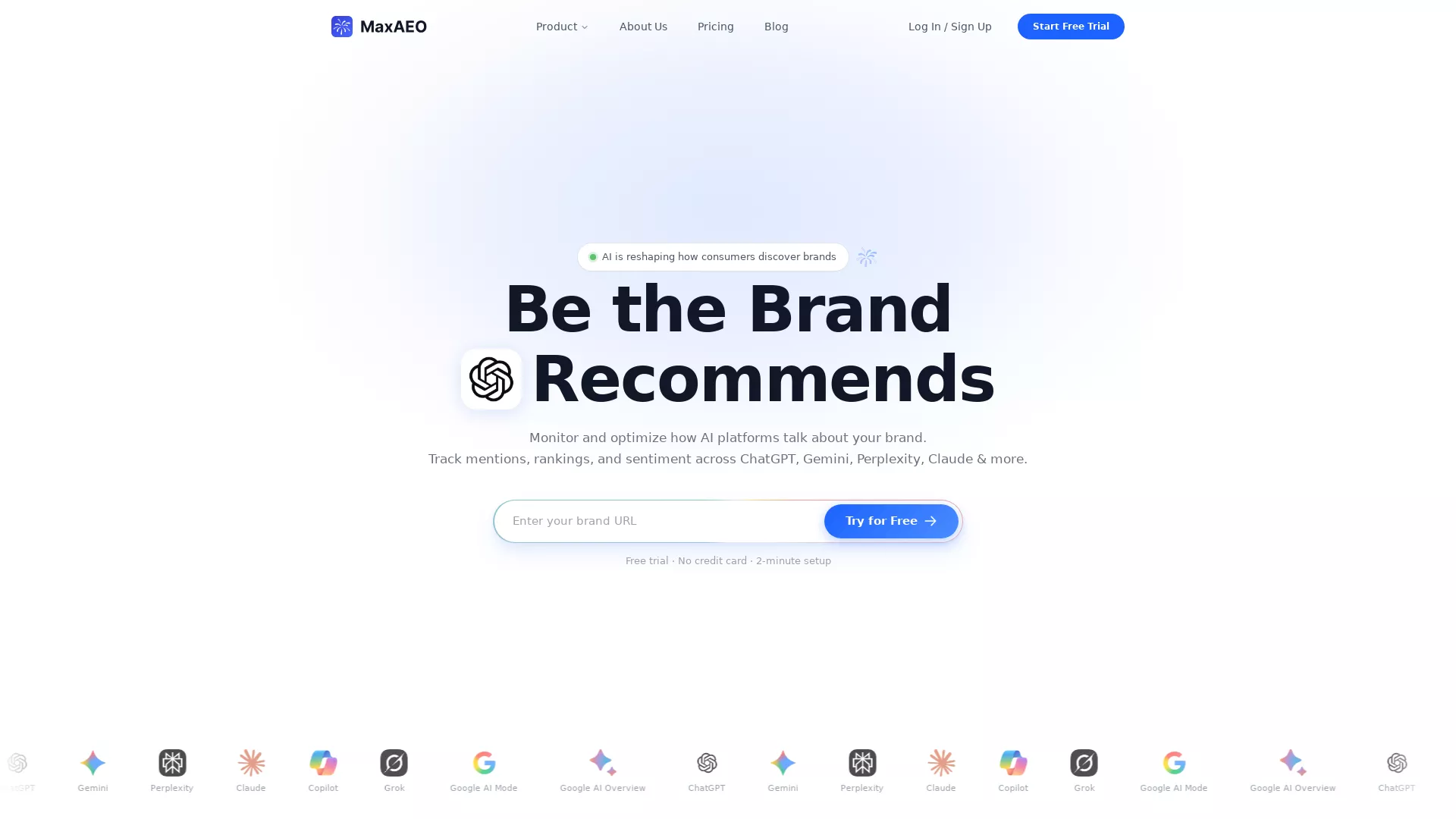 MaxAEO - AI Search Visibility Tool Website Screenshot