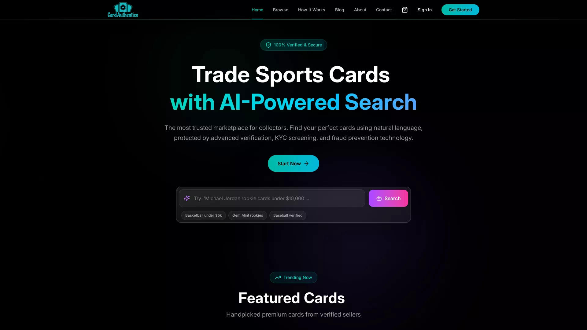 CardAuthentico - Sports Card Collecting Website Screenshot