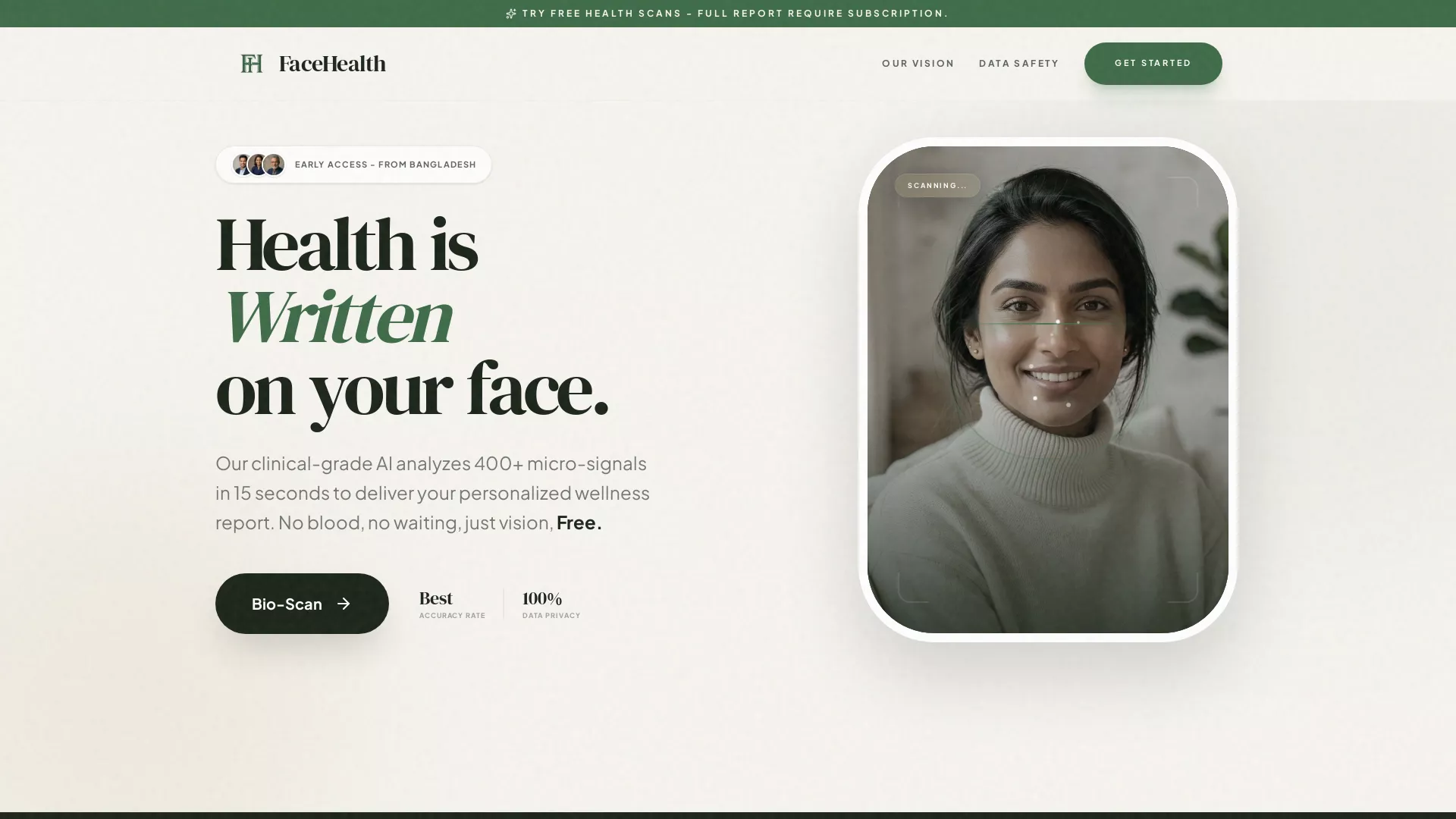 FaceHealth - AI Health Analysis Website Screenshot