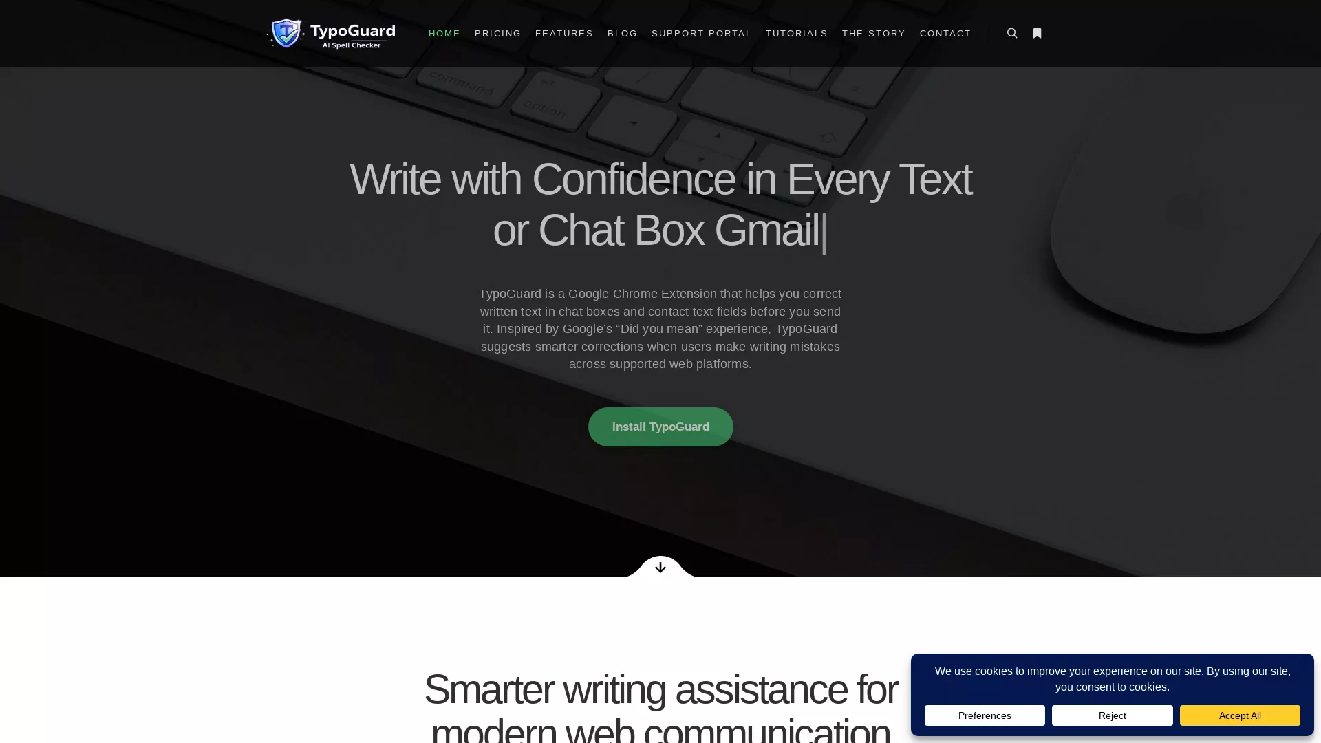 TypoGuard - AI GrammarCorrection Extension Website Screenshot