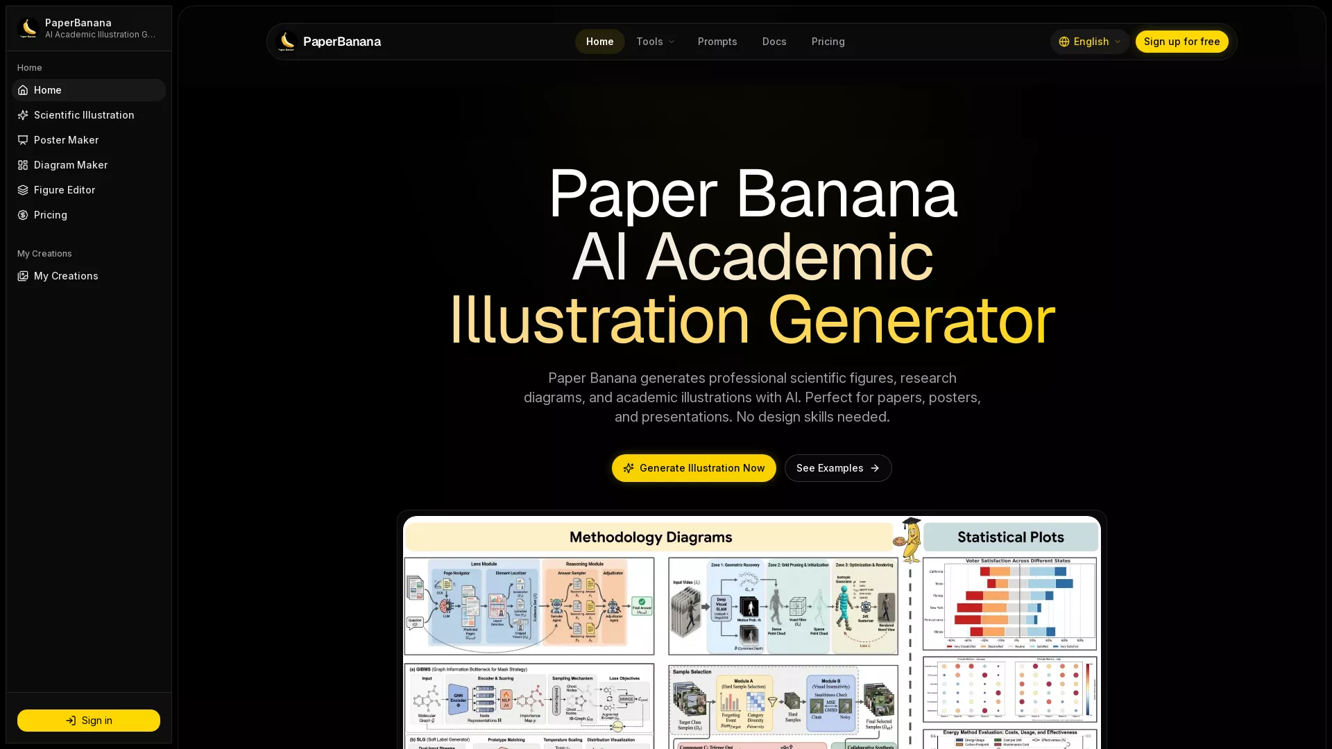 PaperBanana - Academic Illustration Tool Website Screenshot