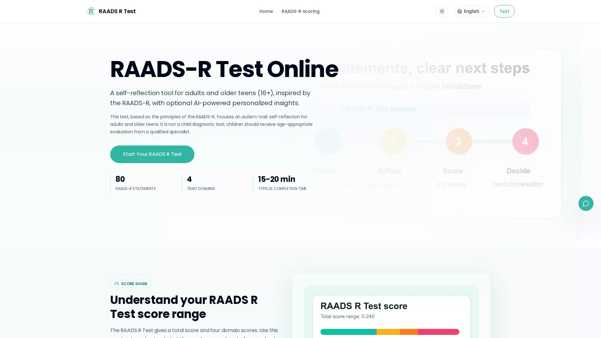 RAADSRAutismTraitsTest - AI Self-Assessment Tool Website Screenshot