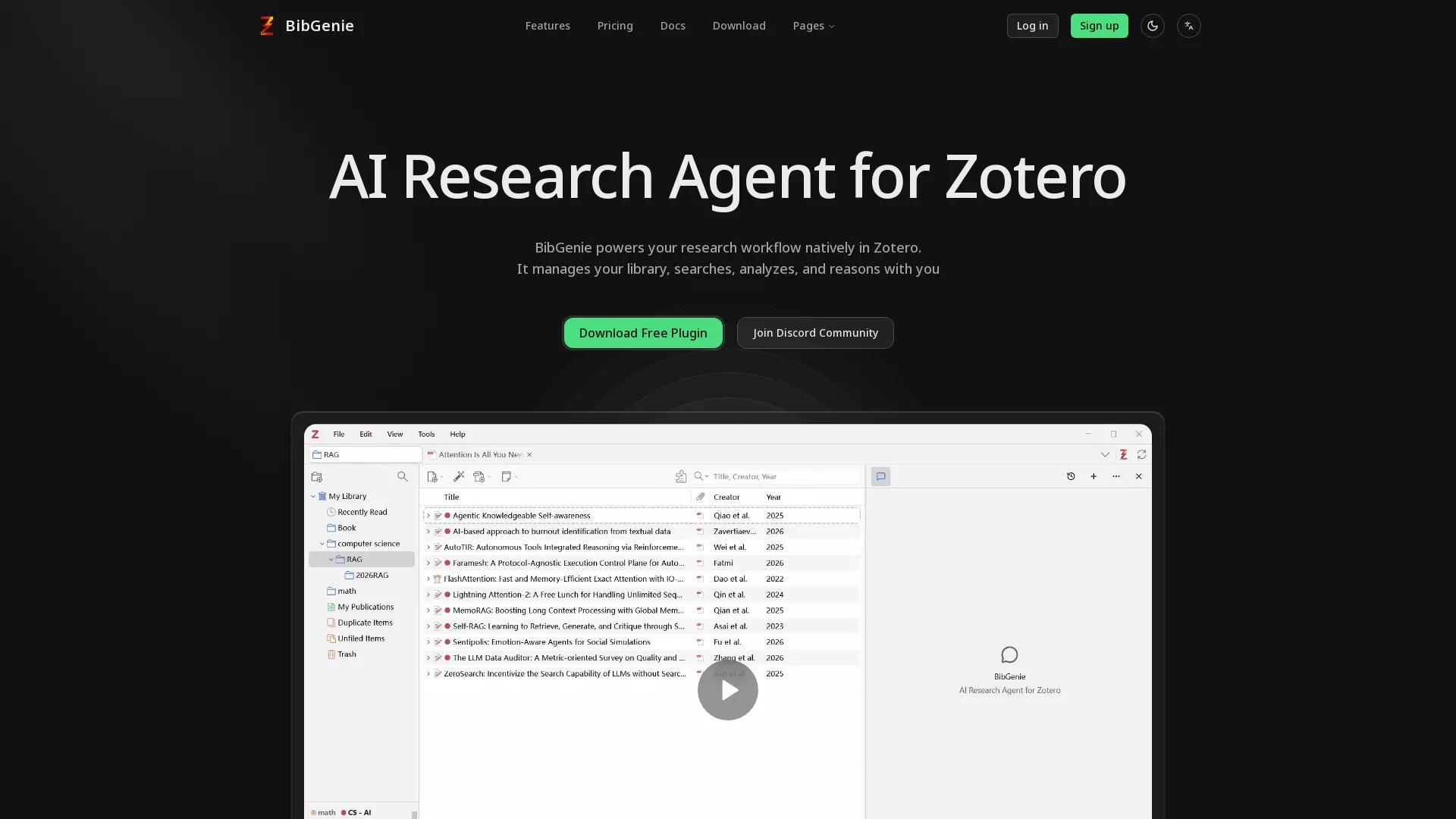 BibGenie - AI Research Assistant Website Screenshot