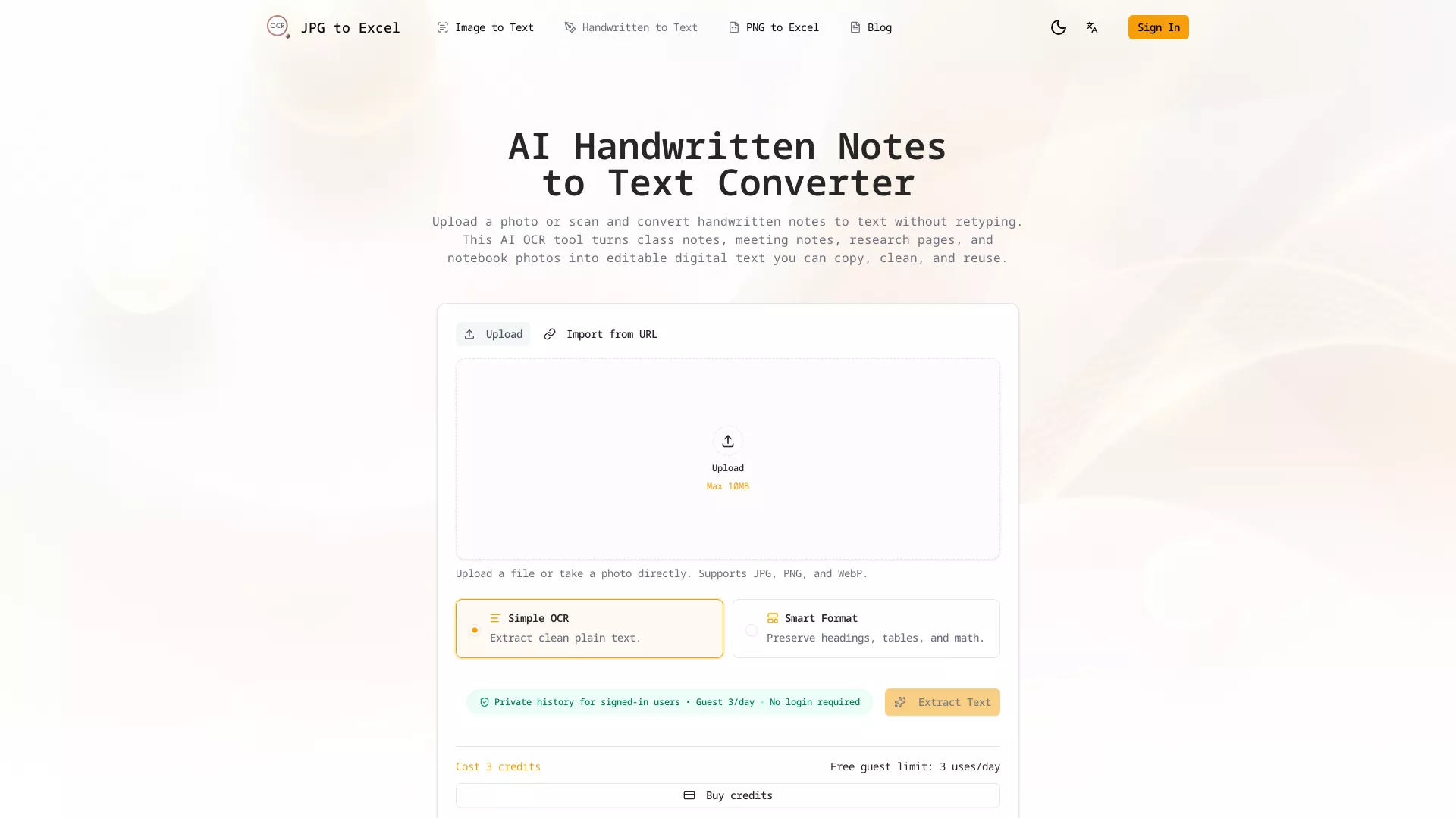 HandwrittenNotesToText - AI OCR Tool Website Screenshot