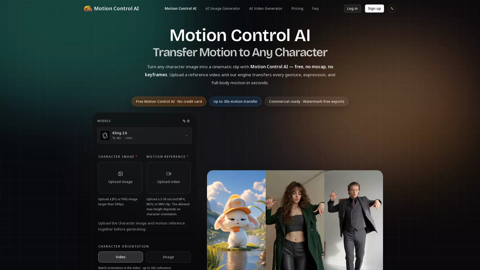 MotionControlAI - AI Motion Transfer Tool Website Screenshot