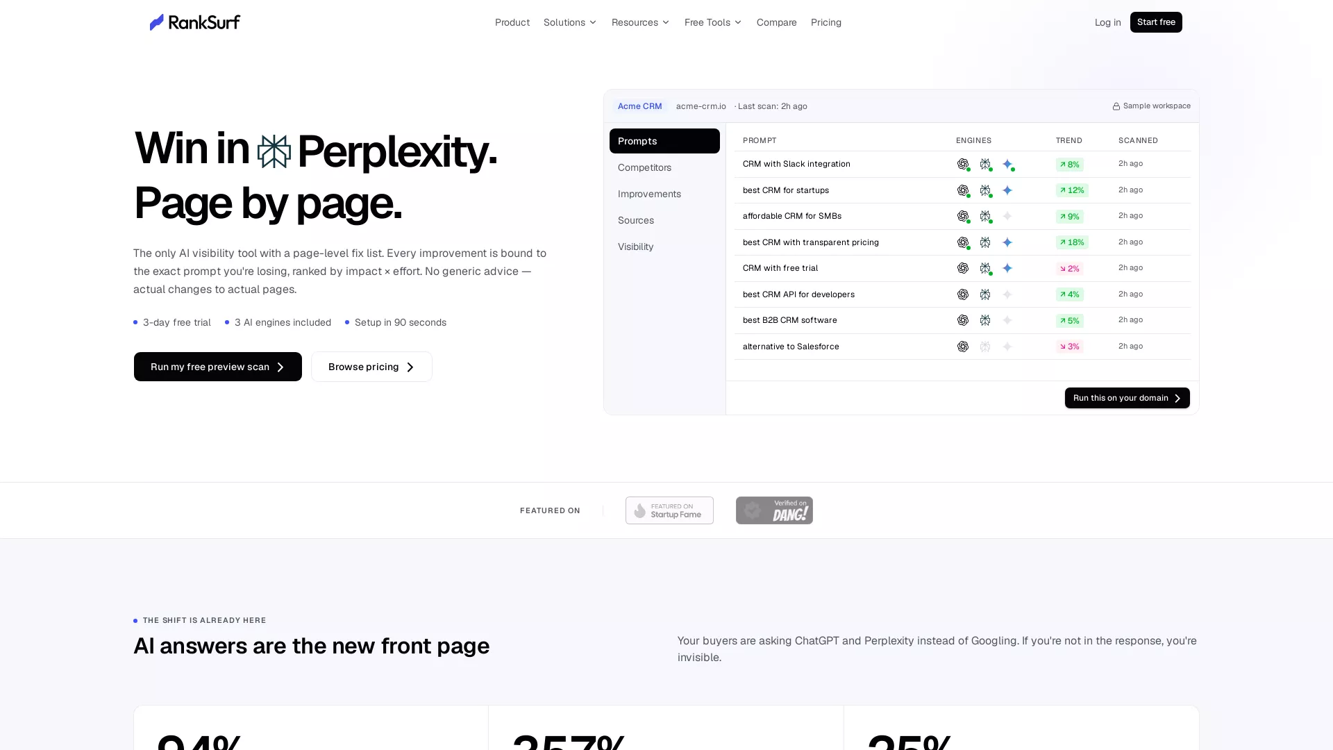 RankSurf - AI Visibility Tracker Website Screenshot