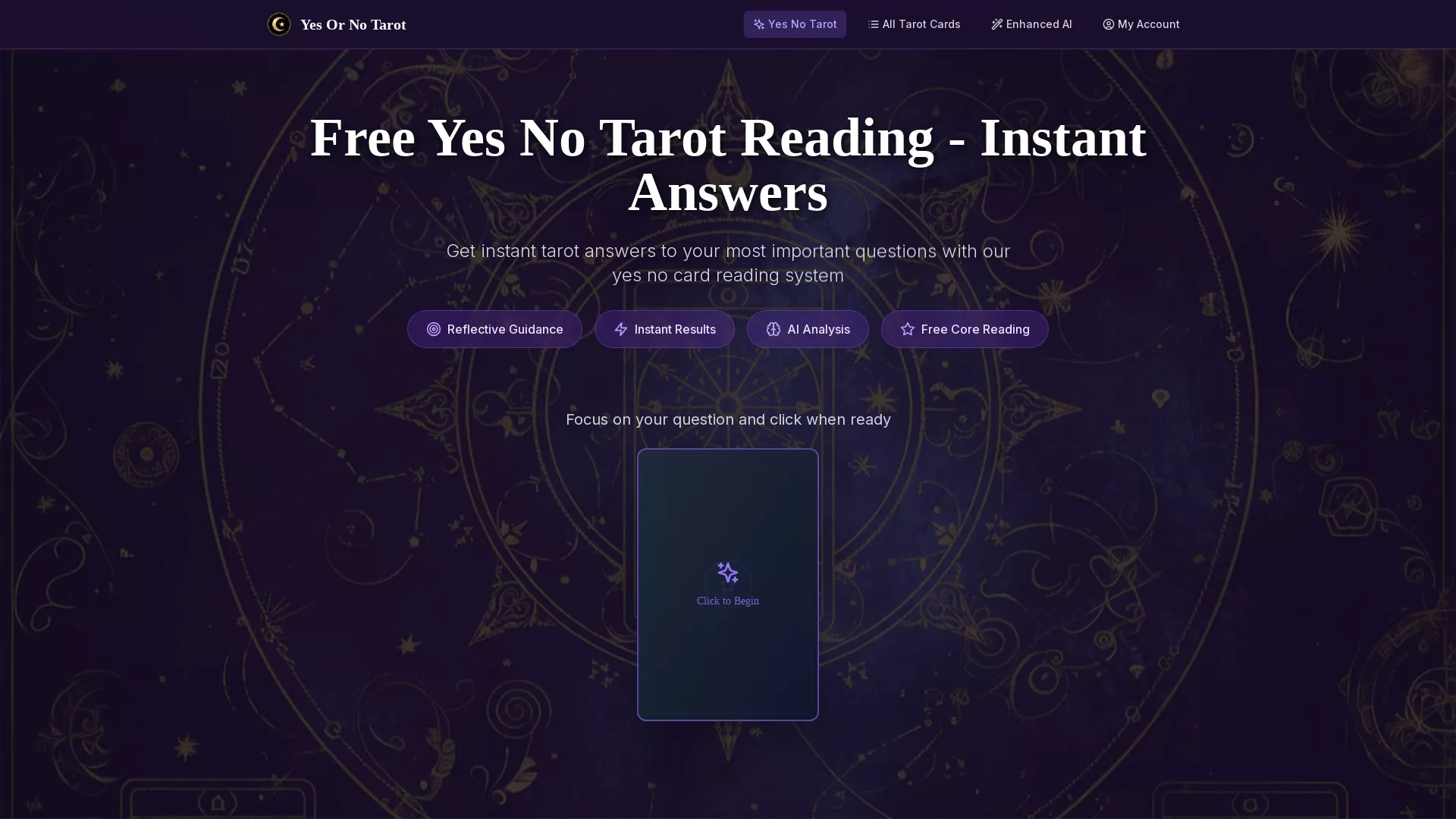 YesOrNoTarot - AI Tarot Guidance Website Screenshot