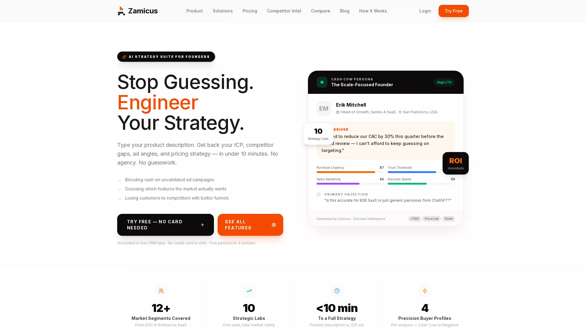 Zamicus - AI Marketing Intelligence Website Screenshot