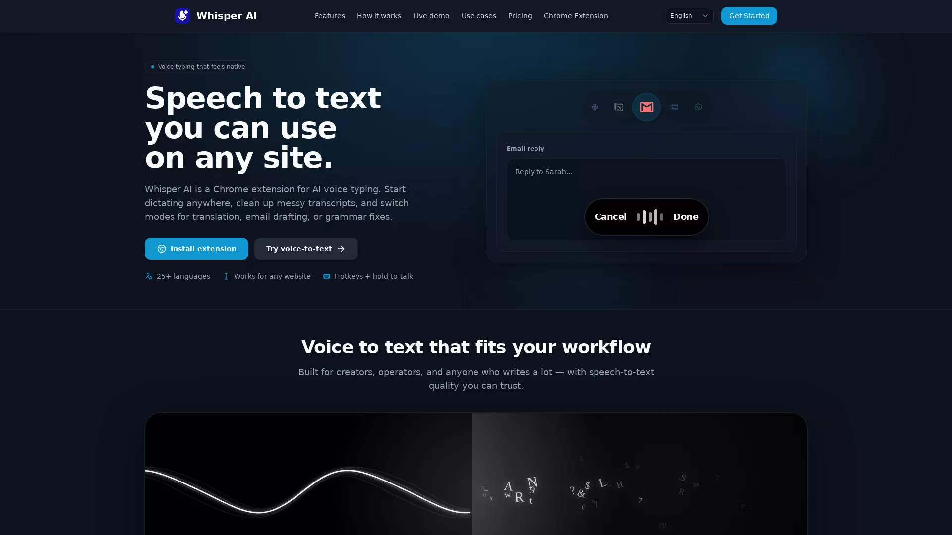 WhisperAI - AI Voice Typing Tool Website Screenshot