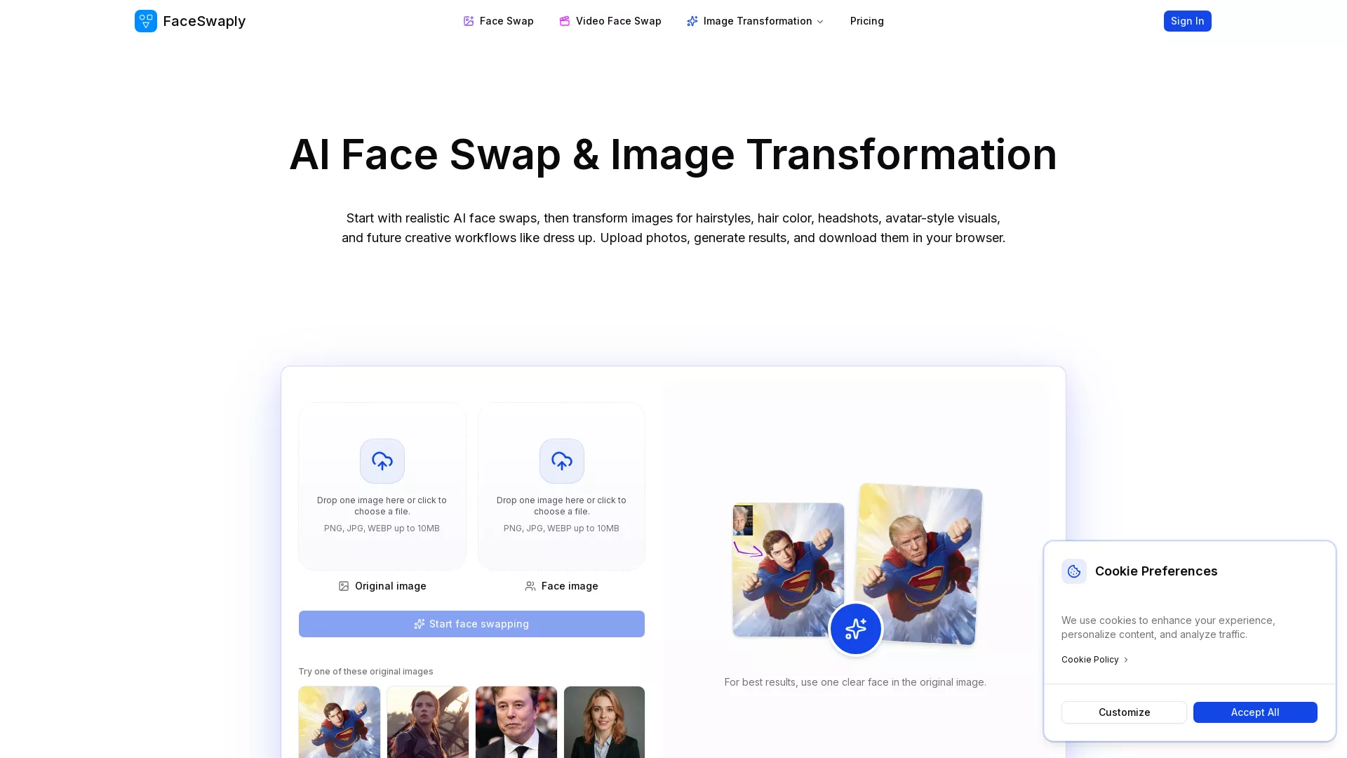 FaceSwaply - AI Face Swap Website Screenshot