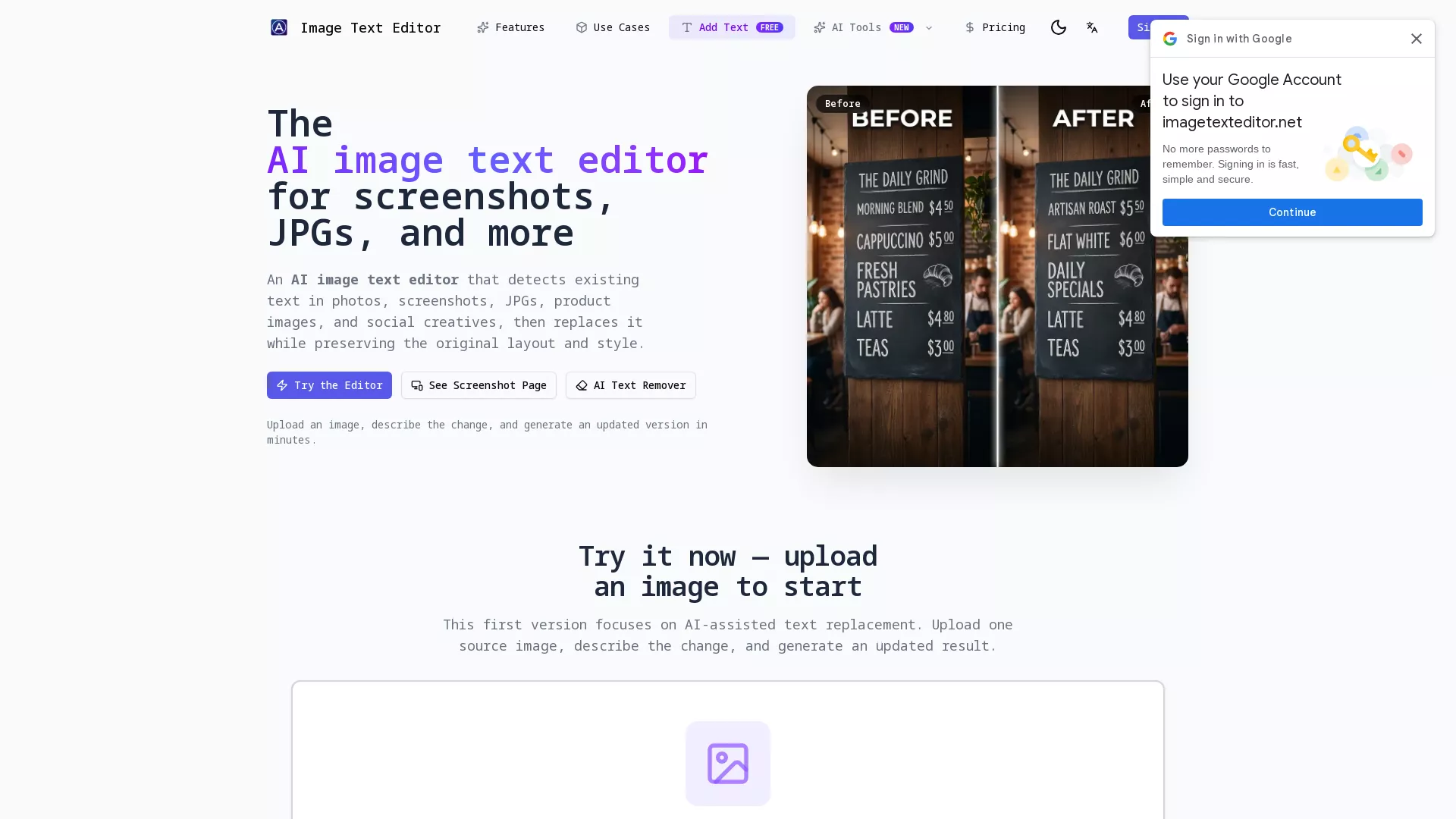 ImageTextEditor - AI Image Text Editing Website Screenshot