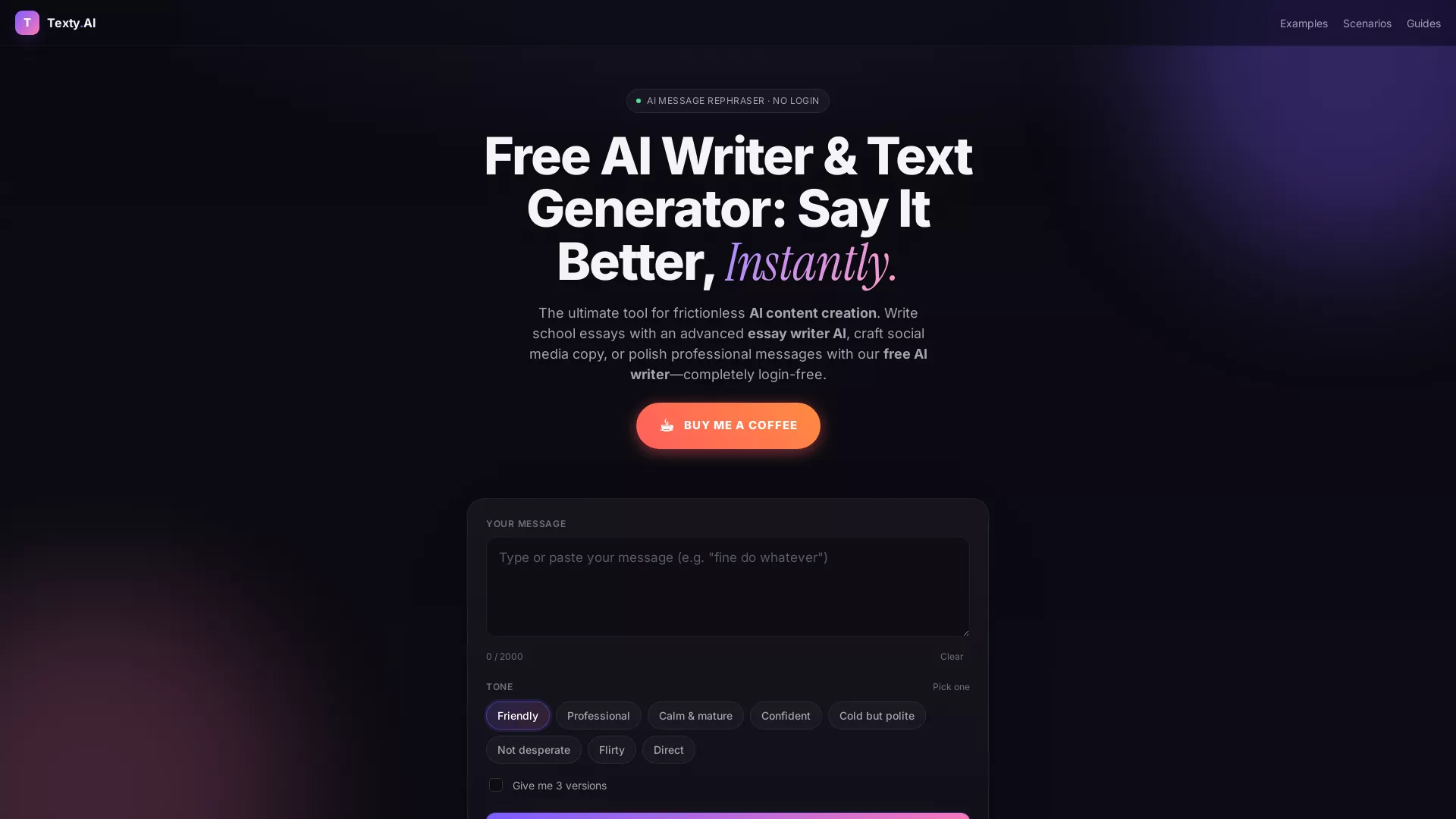 TextyAI - AI Text Tone Adjustment Website Screenshot