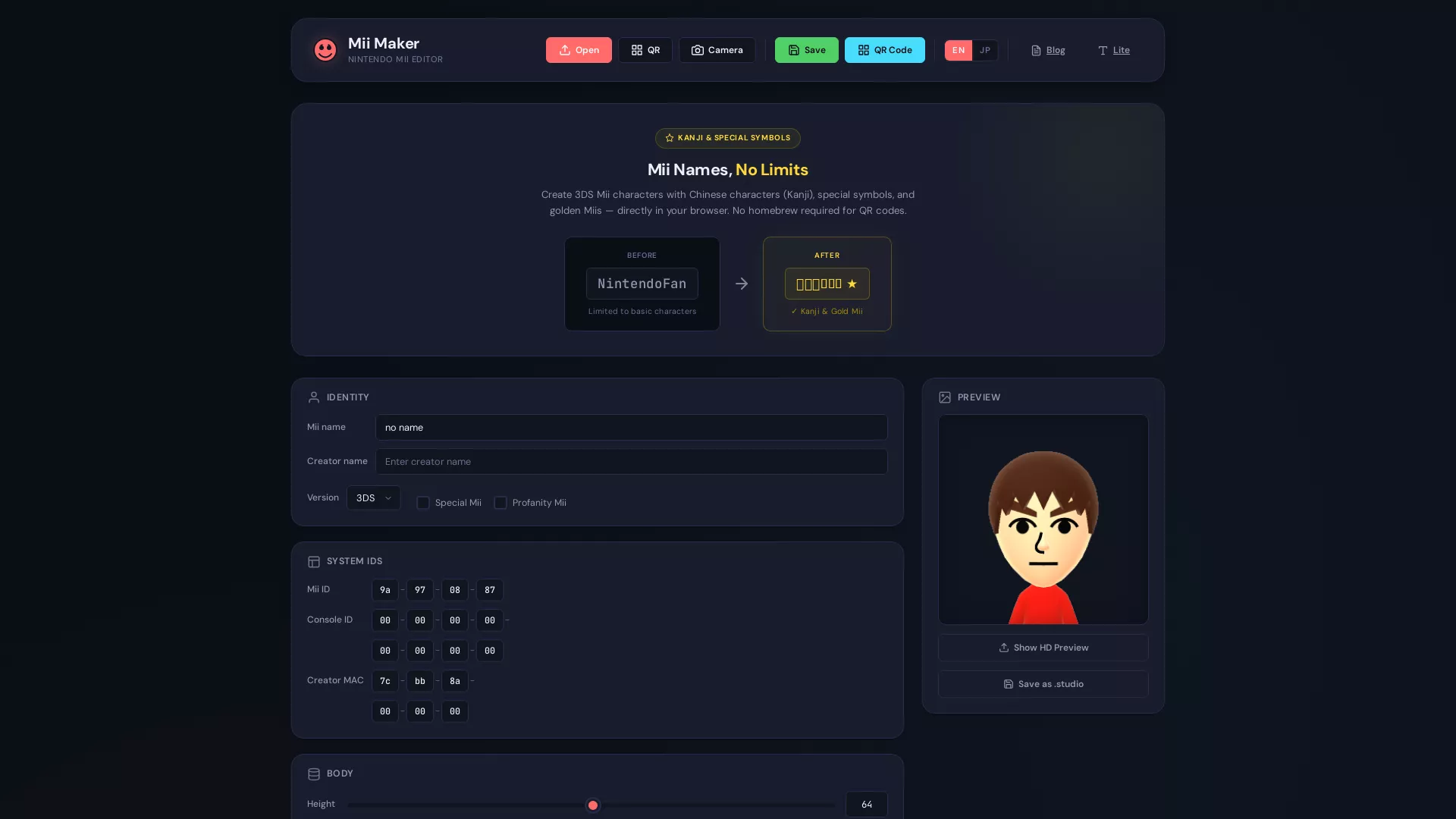 MiiMaker - AI Mii Character Creator Website Screenshot