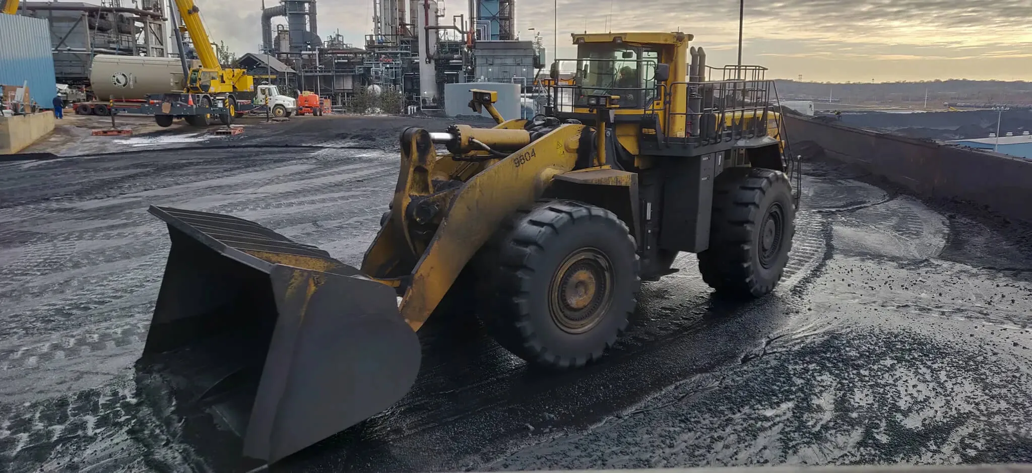 Close-up of heavy loader operating during industrial work at Flint Hills refinery

