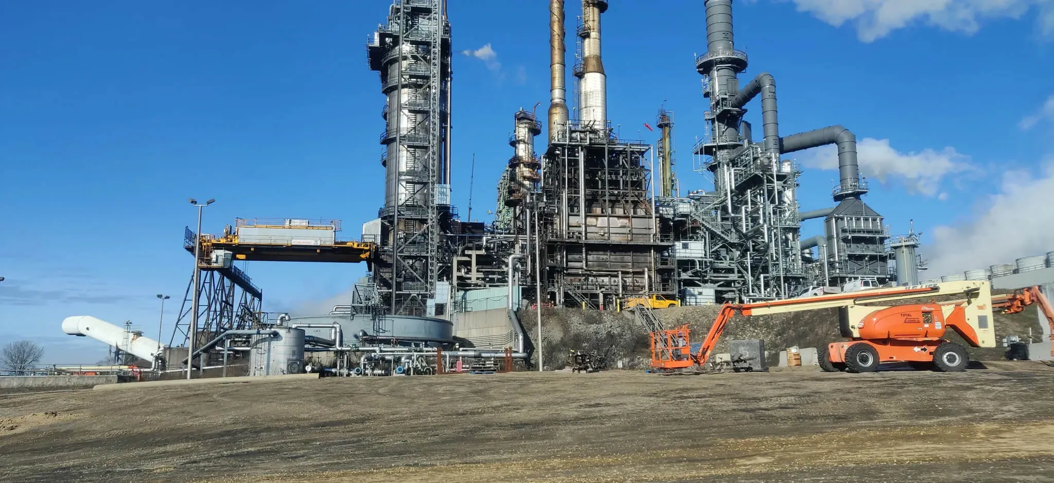 Refinery structure at Flint Hills Minnesota with construction equipment on site

