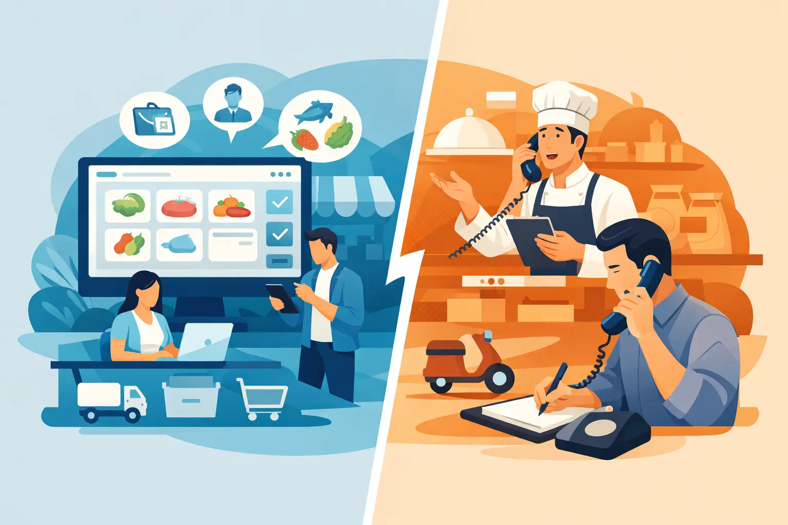 餐飲採購平台 vs 電話落單：告別混亂對帳與食材浪費，提升餐廳利潤的數位轉型指南