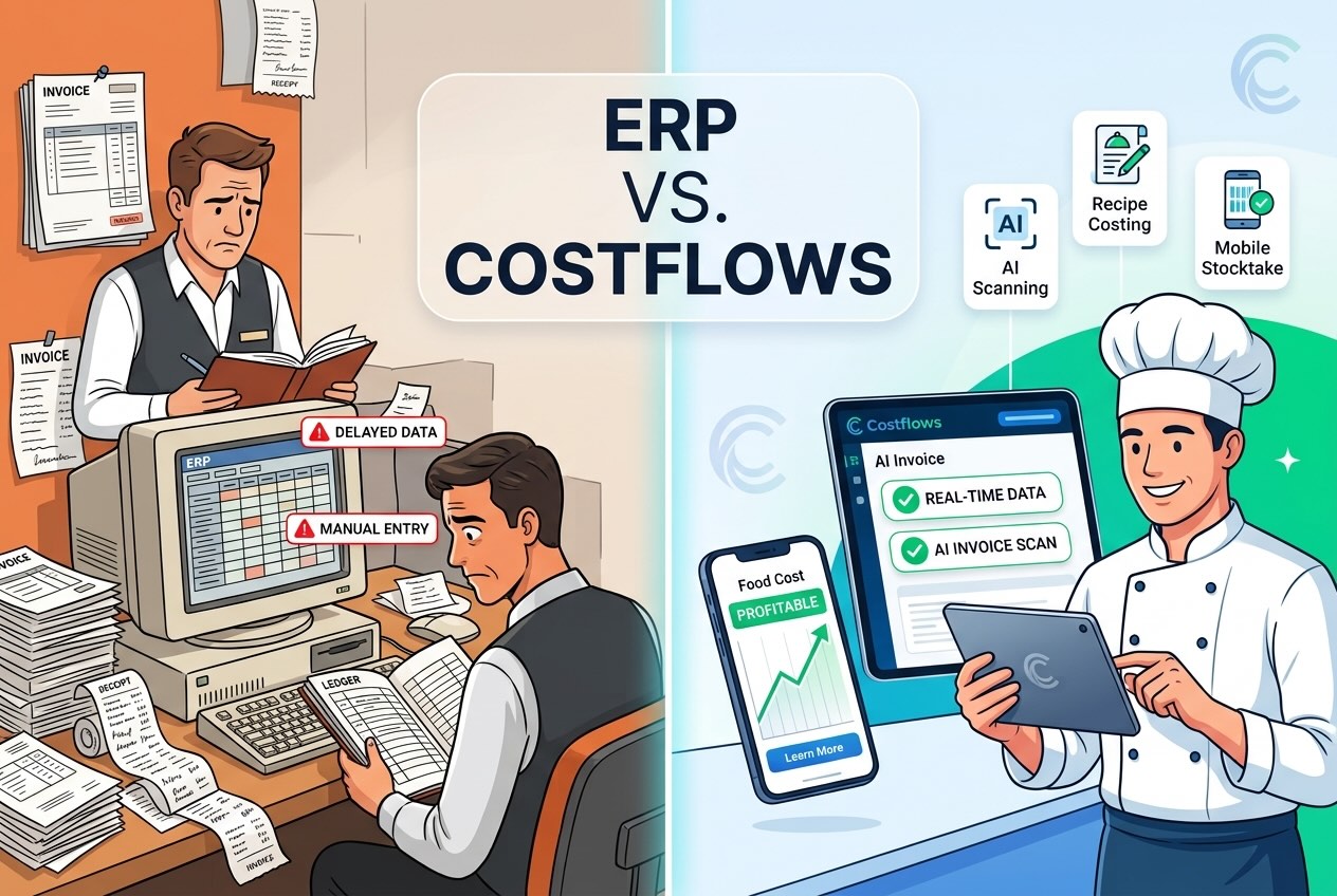 【2026 餐飲科技趨勢】餐飲 ERP 怎麼選?Costflows 與傳統餐飲系統的 5 大核心差異解析
