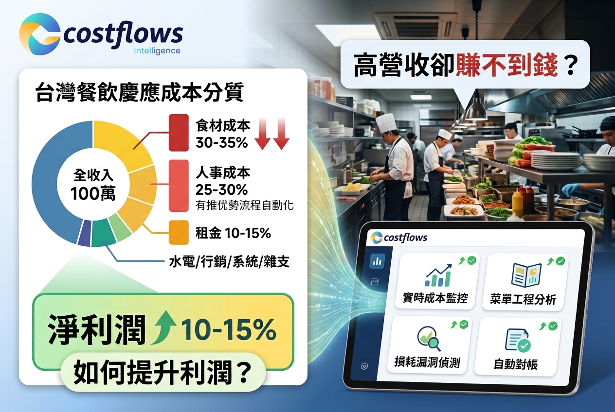 台灣餐廳成本結構大解析:營收百萬卻沒賺錢?教你用數據堵住食材成本與隱形利潤漏洞!