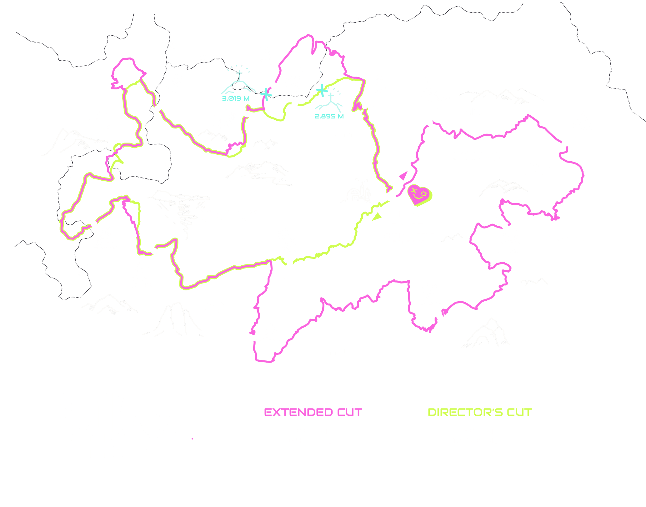 SNEAK PEAKS 2027 route map with DIRECTOR'S CUT and EXTENDED CUT