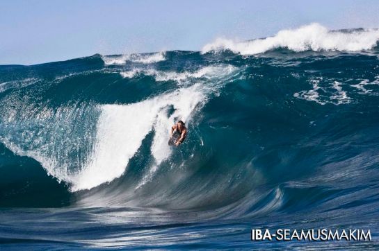 South African Andre Botha freefalls on his favourite wave on earth. Photo: IBA
