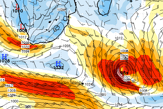 SW Indian Ocean surface wind and direction, 8am, Saturday 16 April 11