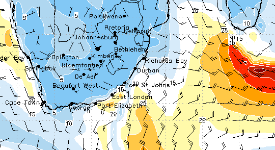 SW Indian Ocean surface wind and direction, 8am, Wed 13 April 11