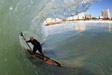 Jason Ribbink pulls in on his SUP, New Pier. Photo: Mark Gardner
