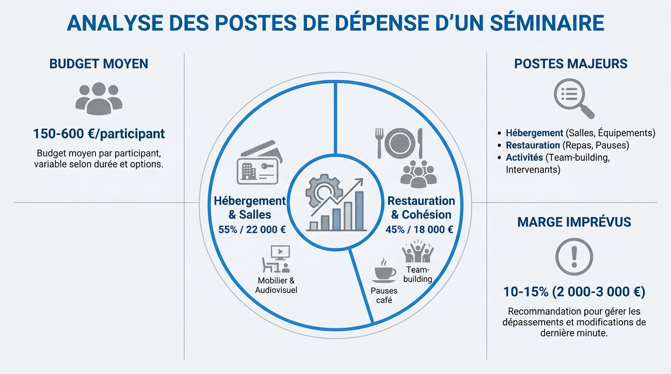 Graphique d'analyse des postes de dépense pour un séminaire d'entreprise