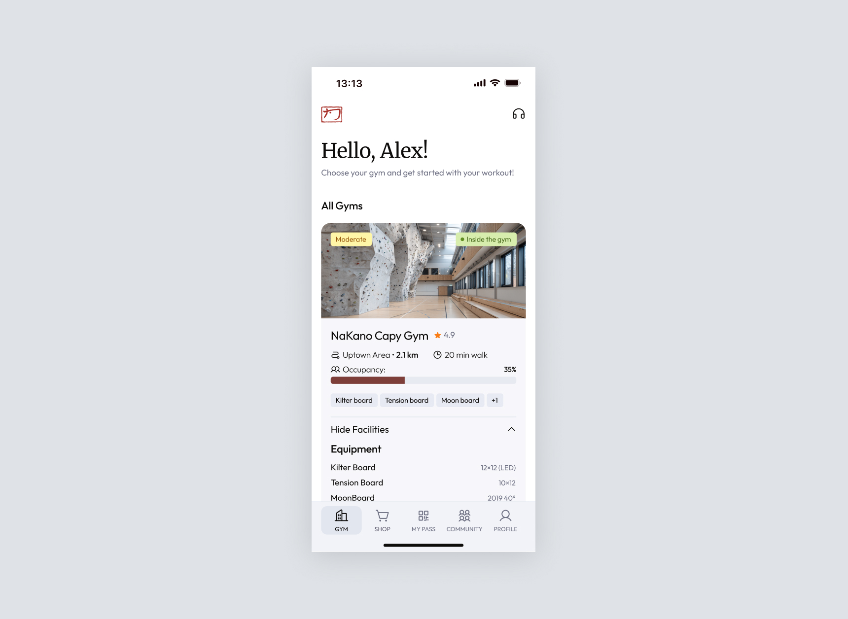 Capybara Climbing Gym App Design