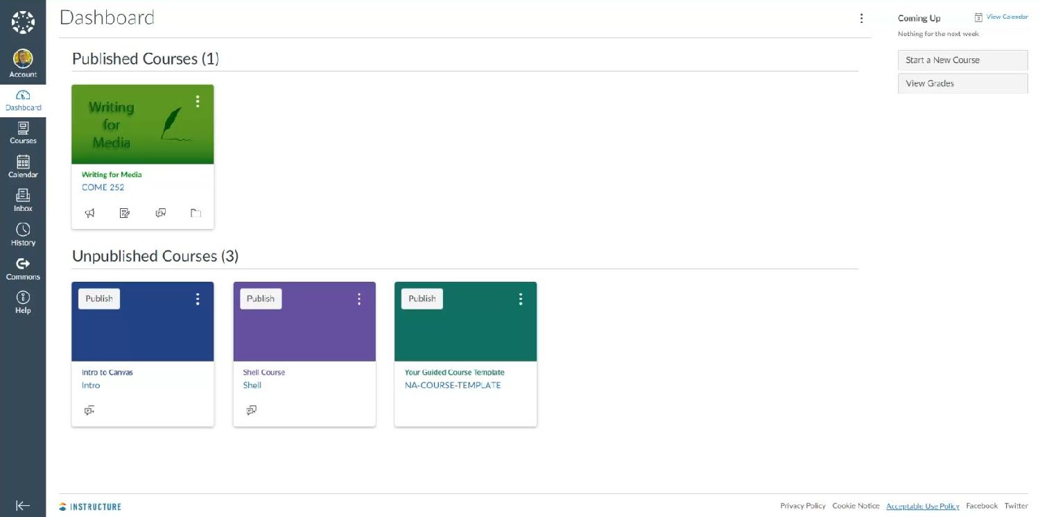 Canvas LMS Dashboard Screenshot