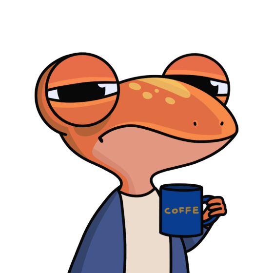 sleepy lizard with coffee