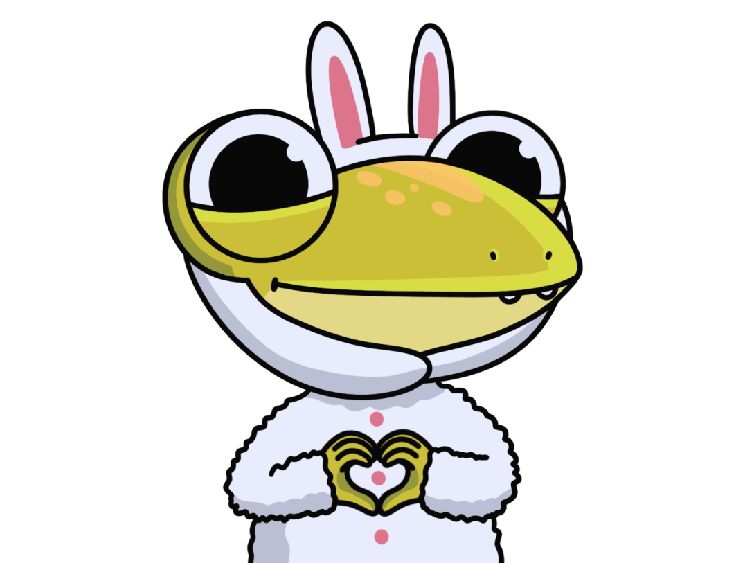 lizard in bunny suit making a heart with his hands
