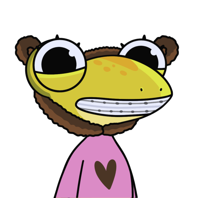 lizard with bear ears, pink sweater and braces