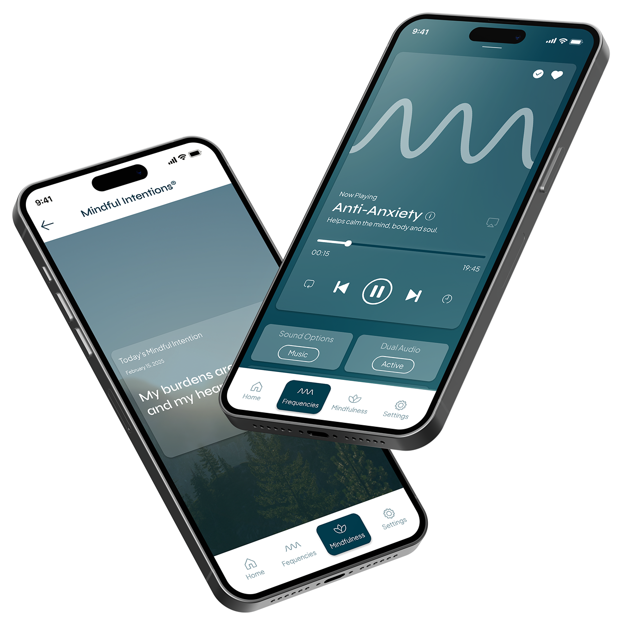 Two smartphones side by side display the Soaak app’s “21-Day Programs” screen, featuring the “Limitless Living” program by Dr. Michael Beckwith on each.