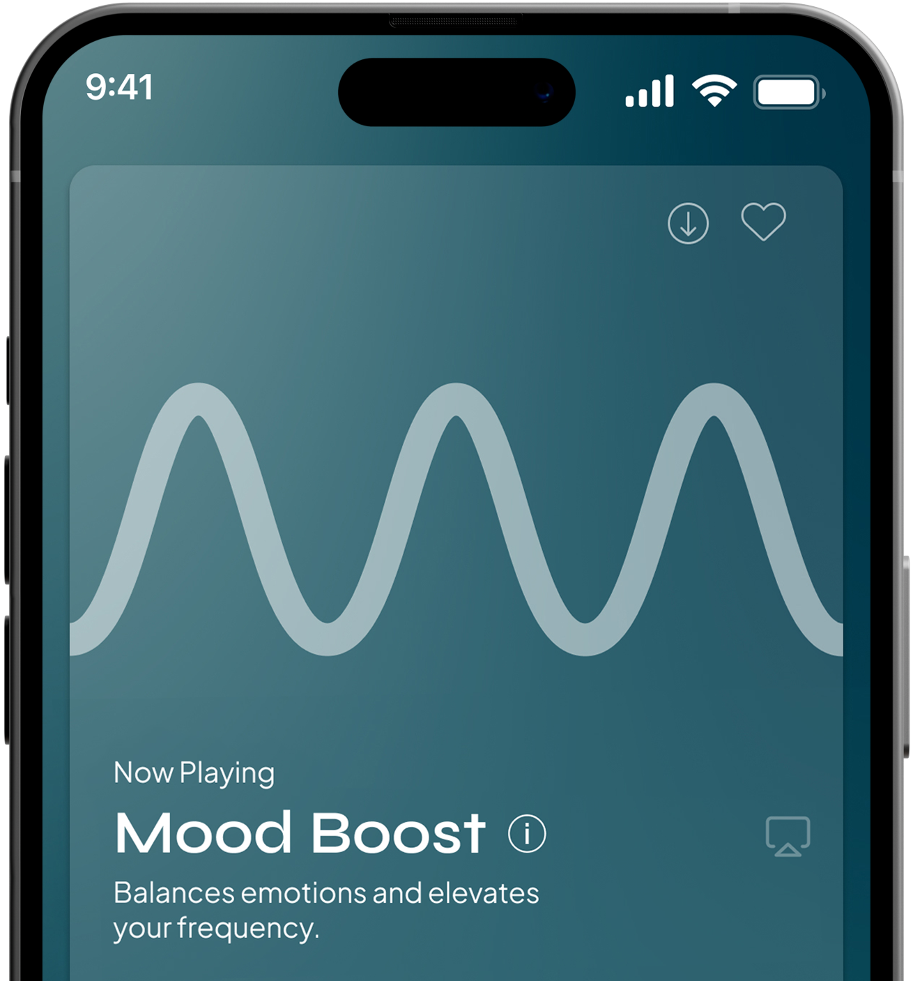 Smartphone screen showing the Soaak app with Anti-Anxiety frequency actively playing