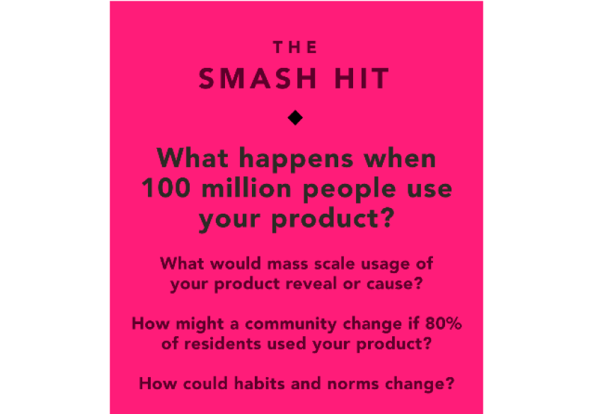The Smash Hit design impact card, asking What happens when 100 million people use your product?