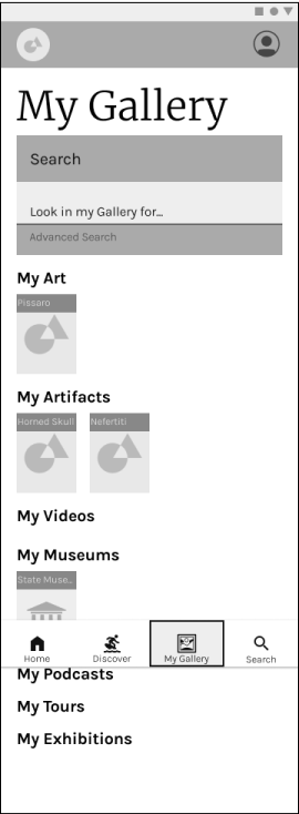 Low fidelity My Gallery page.