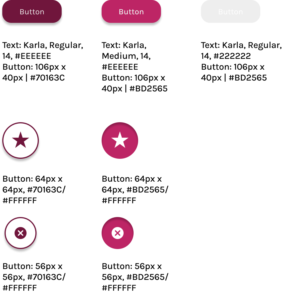 Examples of a few buttons in their active and pressed states.