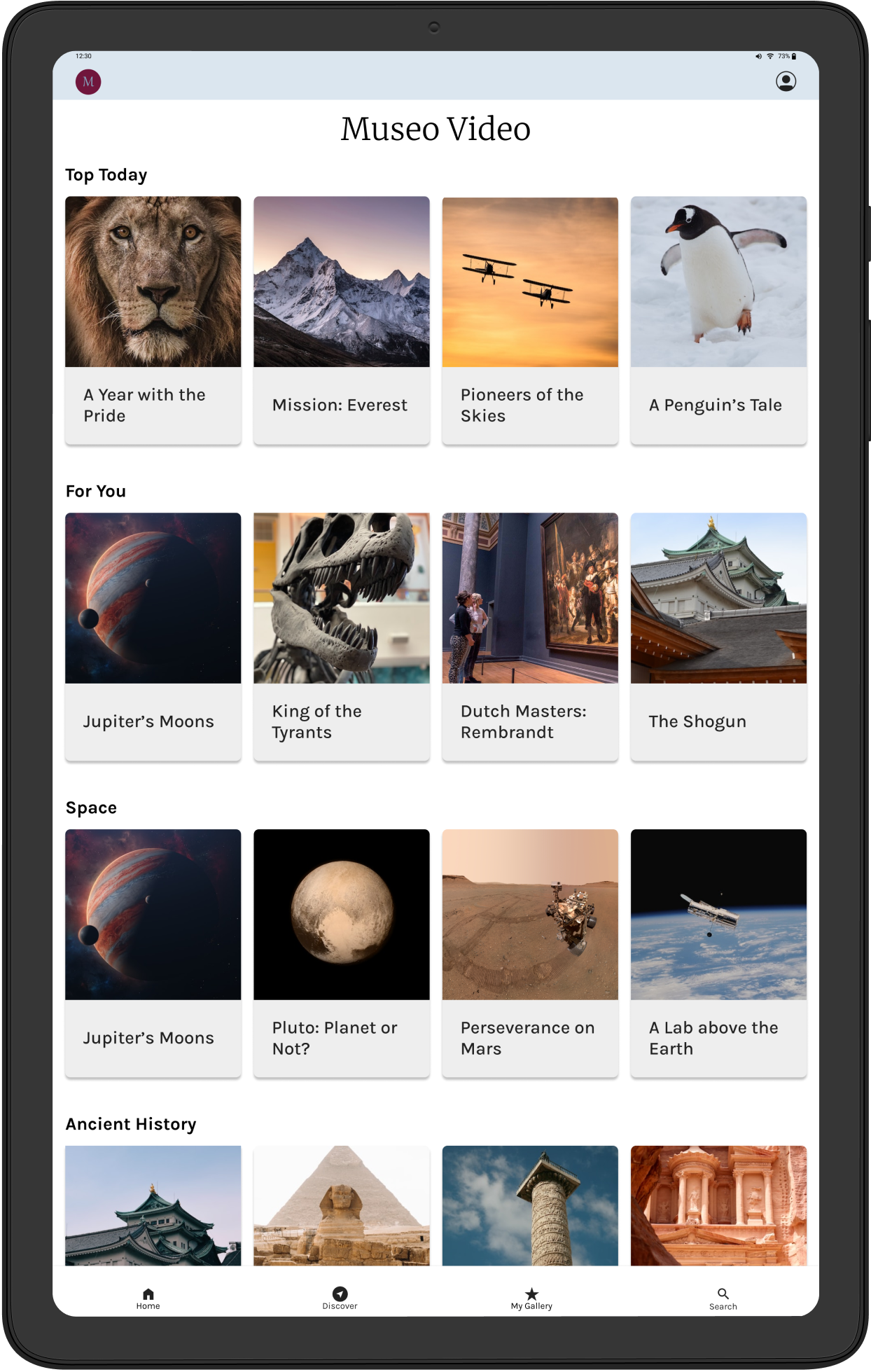 Video section of Museo tablet version.