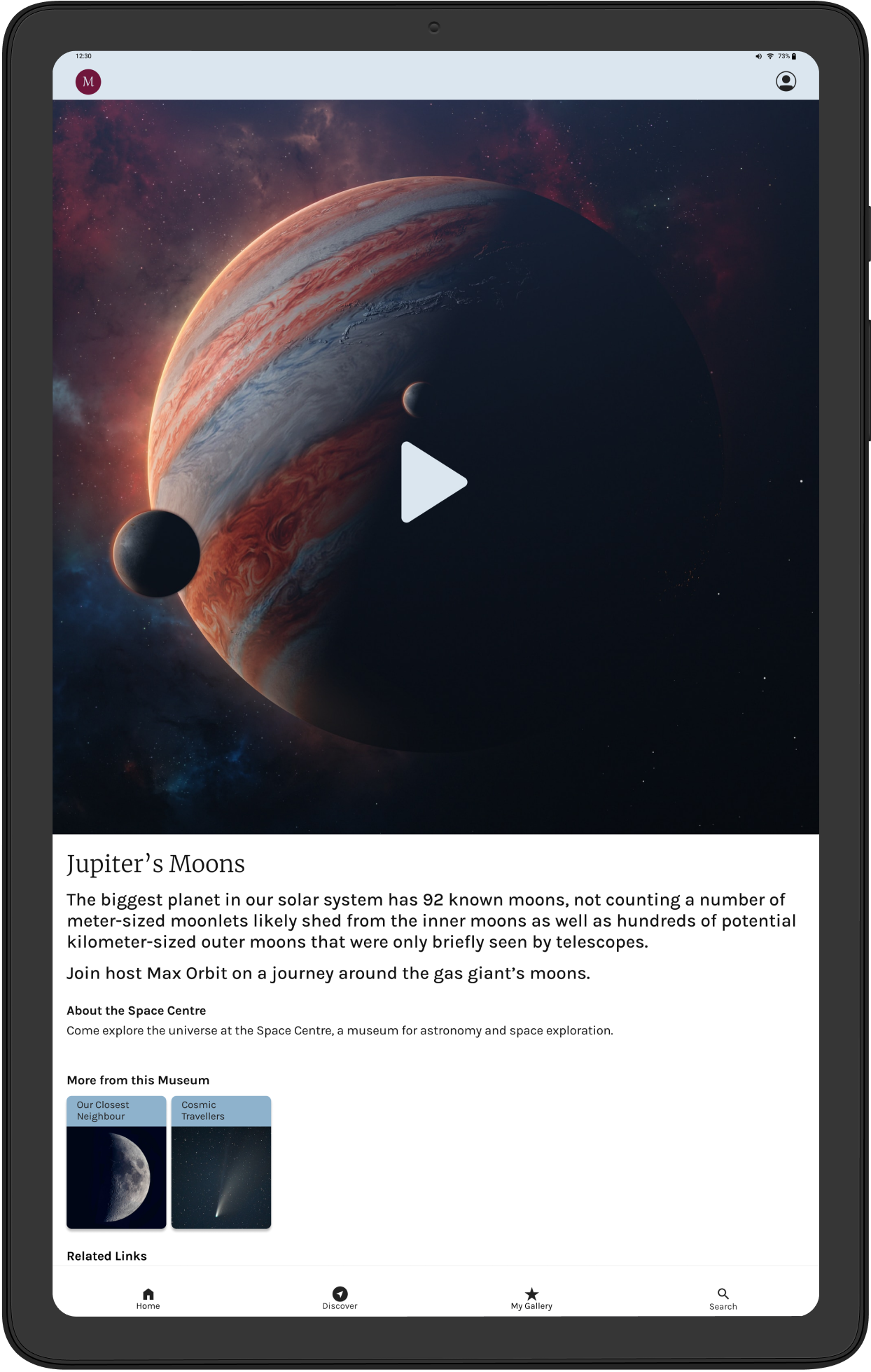 Jupiter's Moons video playback screen. 