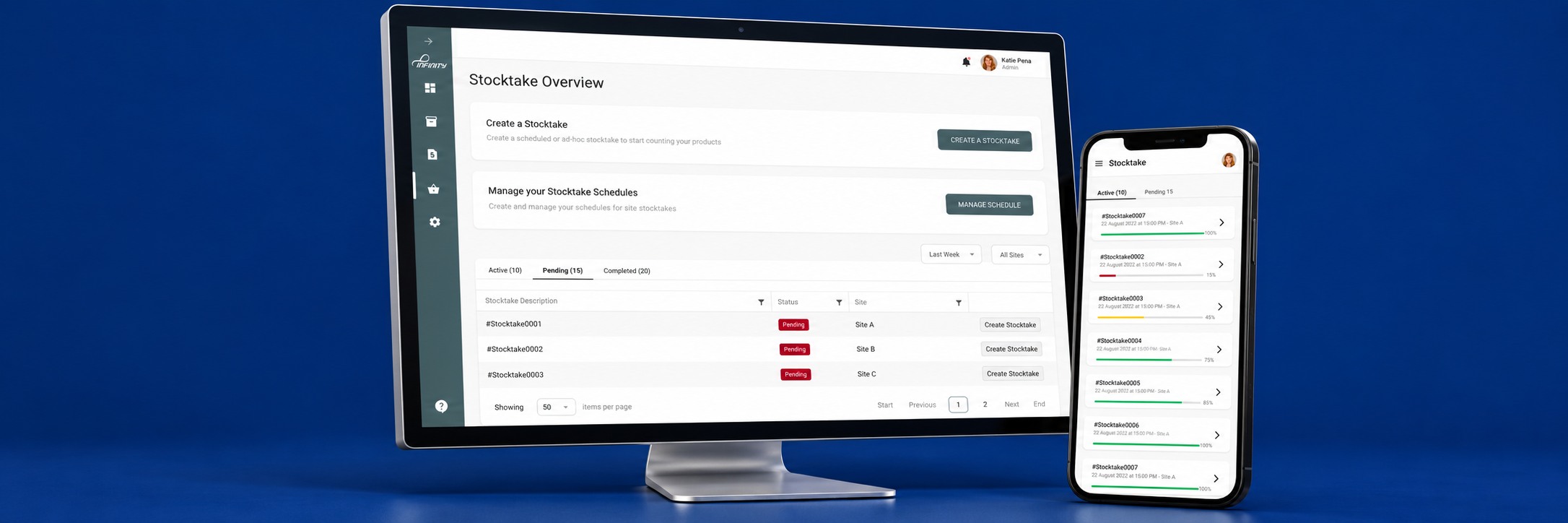Triquestra Infinity stocktake on desktop and mobile devices